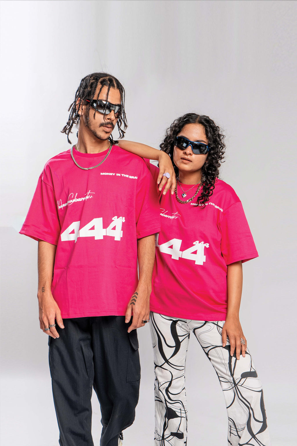 444 Oversized Round Neck Printed Pink T Shirt Main Character