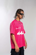 444 Oversized Round Neck Printed Pink T Shirt Main Character