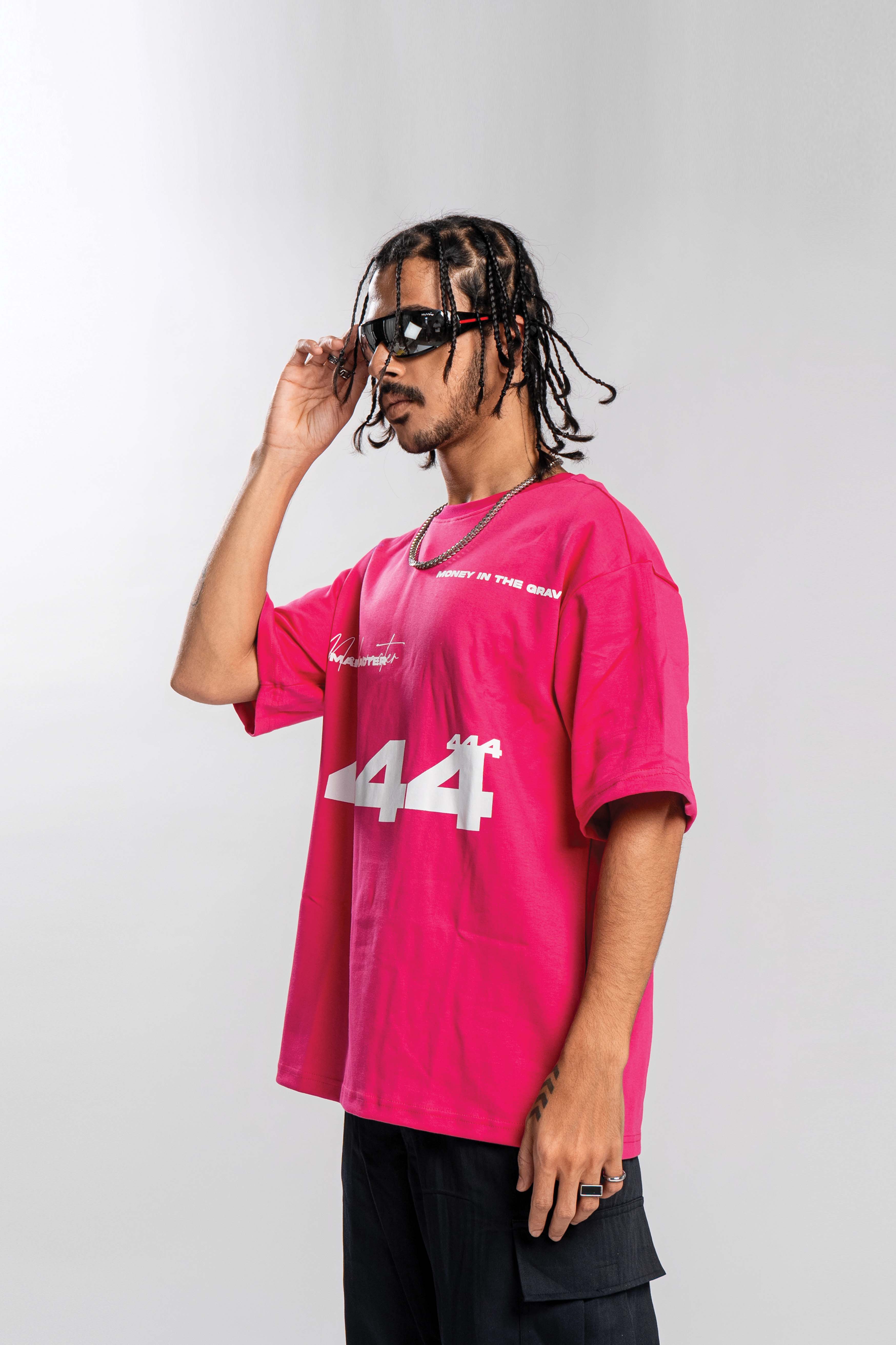 444 Oversized Round Neck Printed Pink T Shirt