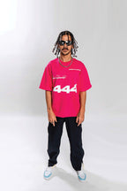 444 Oversized Round Neck Printed Pink T Shirt Main Character