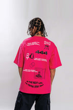 444 Oversized Round Neck Printed Pink T Shirt Main Character
