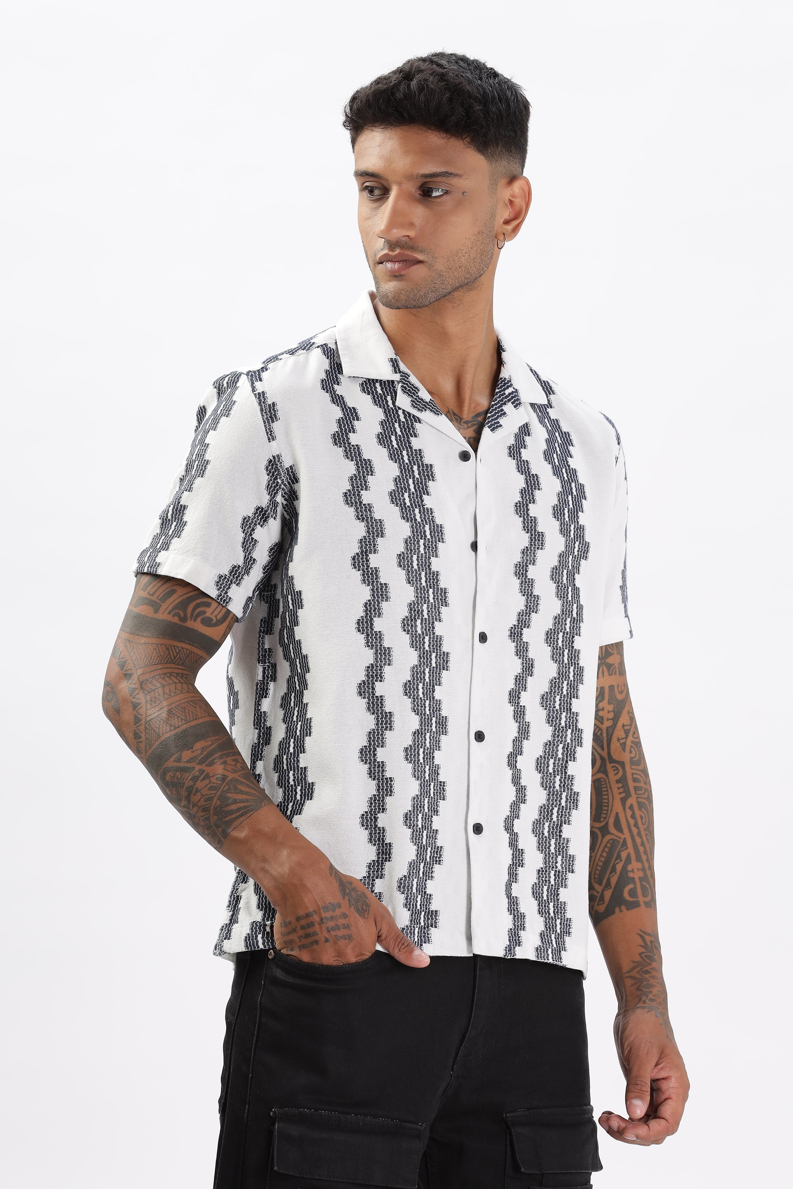 White Crochet Resort Fit Cotton Shirt Uri
