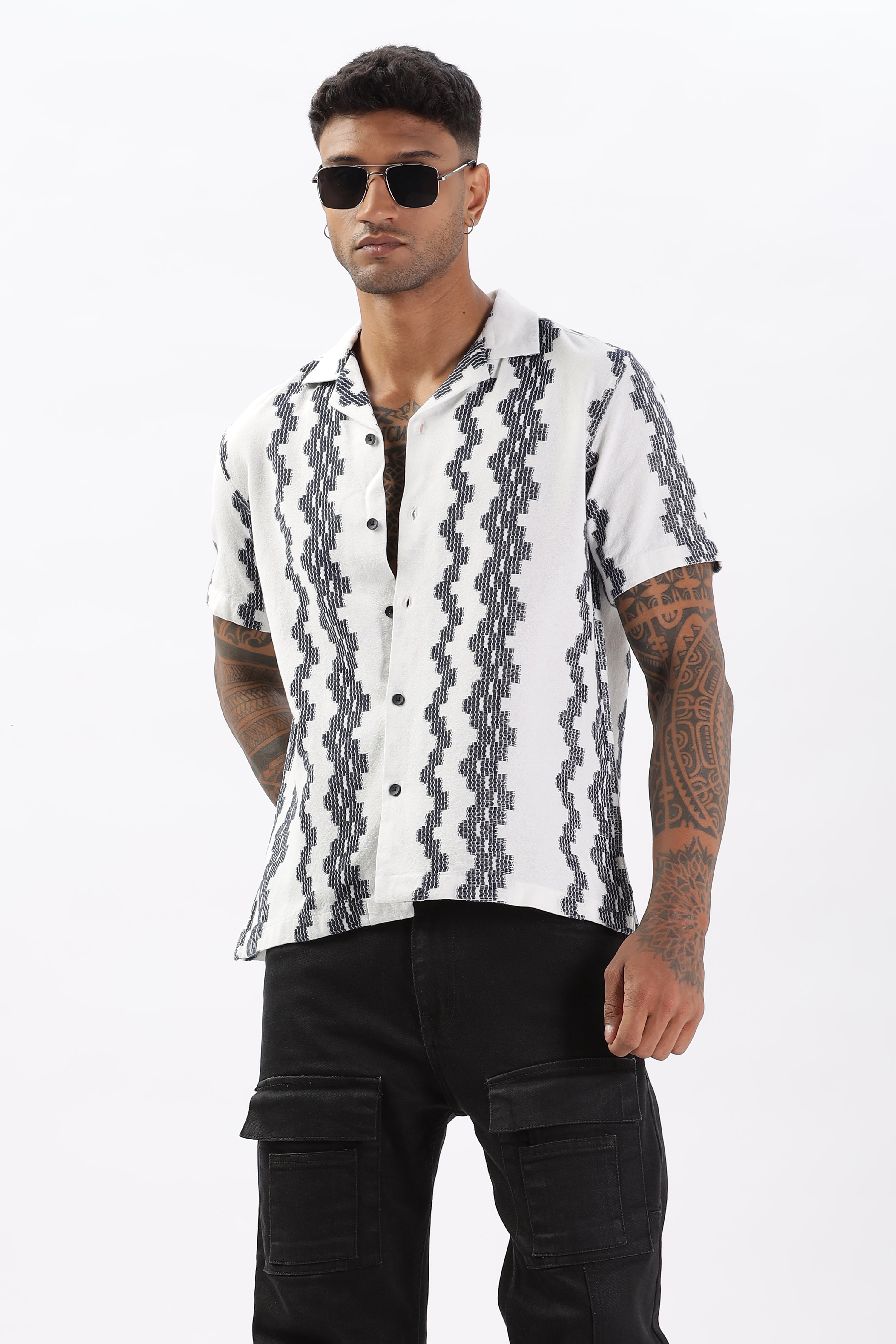 White Crochet Resort Fit Cotton Shirt Uri