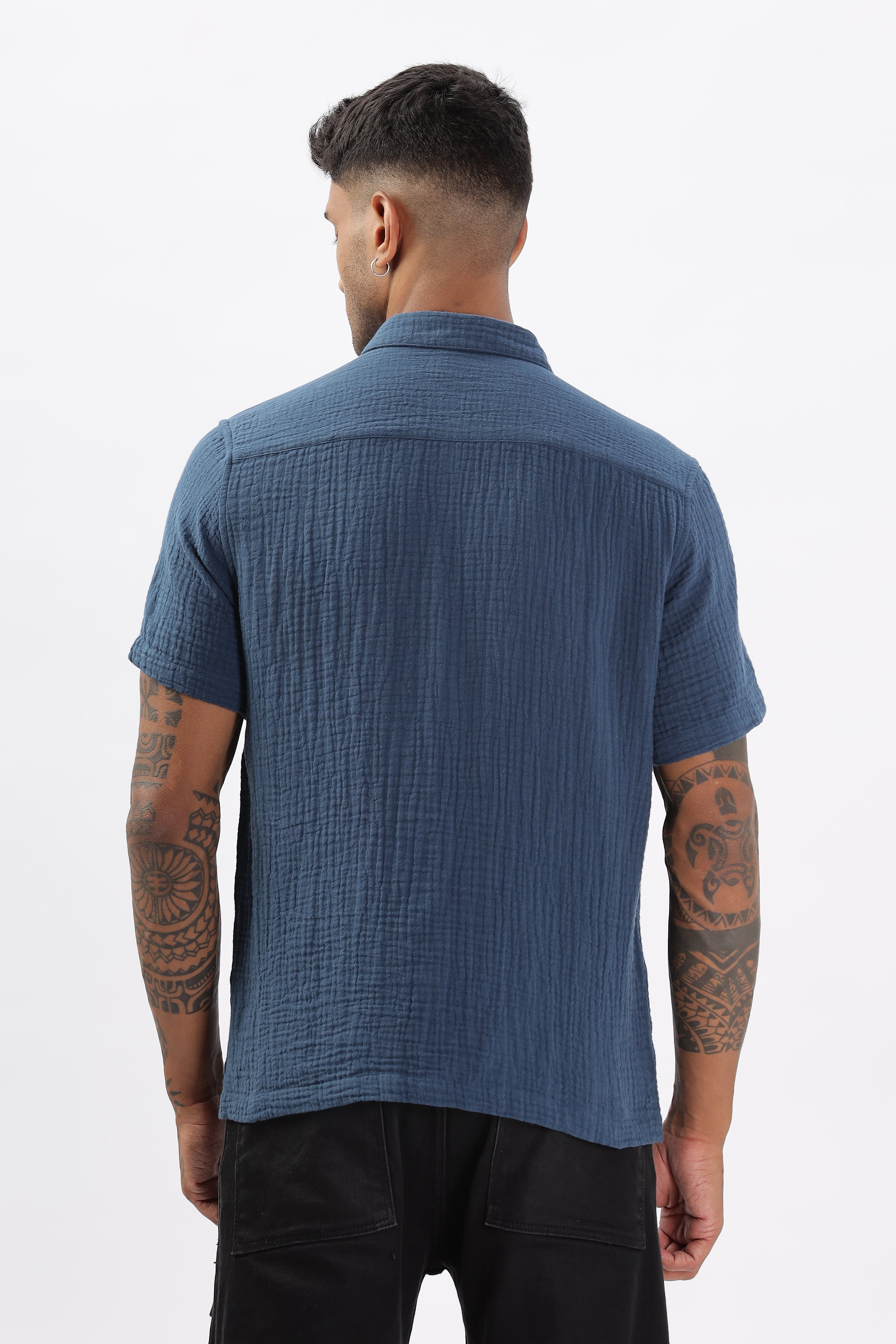 Uri Textured Boxy Fit Blue Shirt Uri