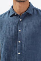 Uri Textured Boxy Fit Blue Shirt Uri