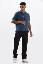 Uri Textured Boxy Fit Blue Shirt Uri