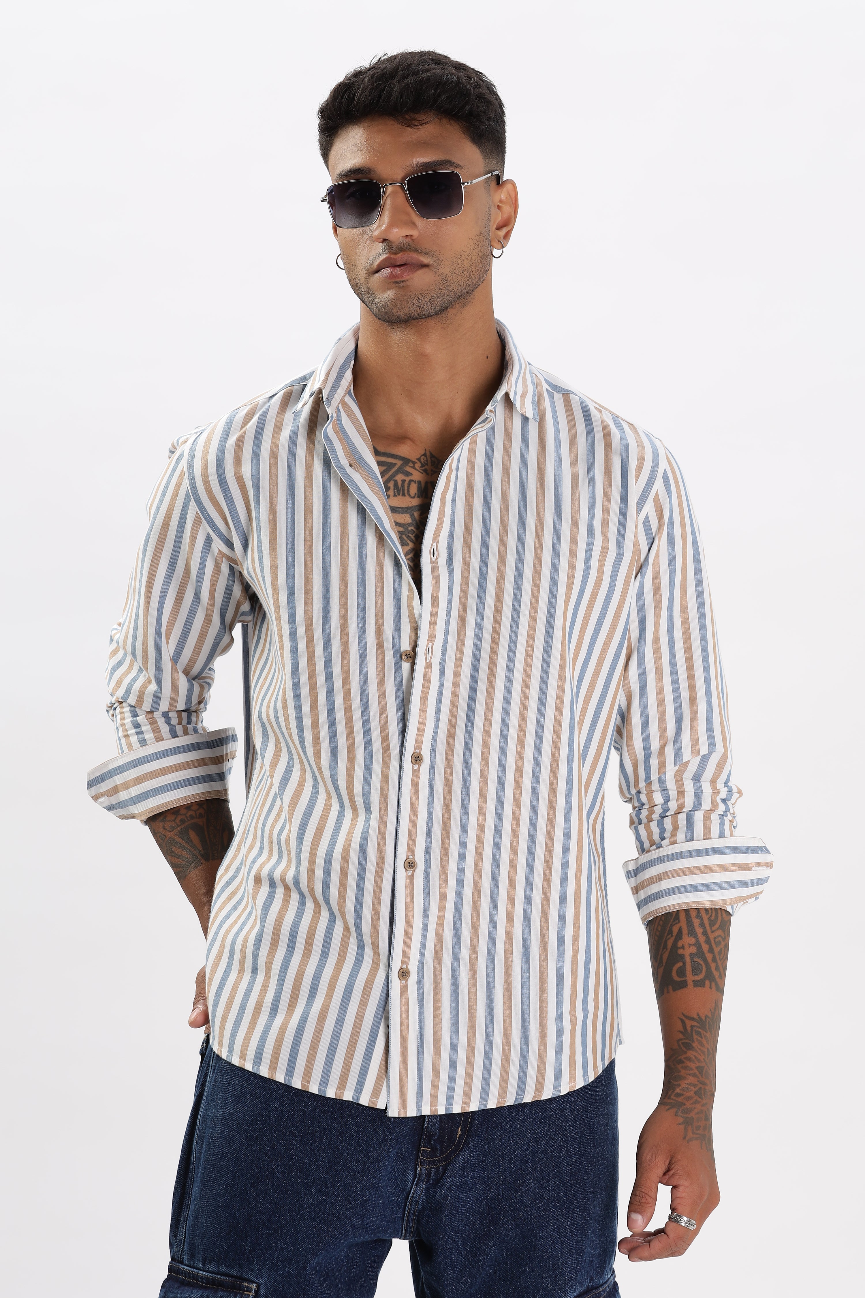 Uri Multicolor Vertical Stripe Casual Cotton Shirt Uri