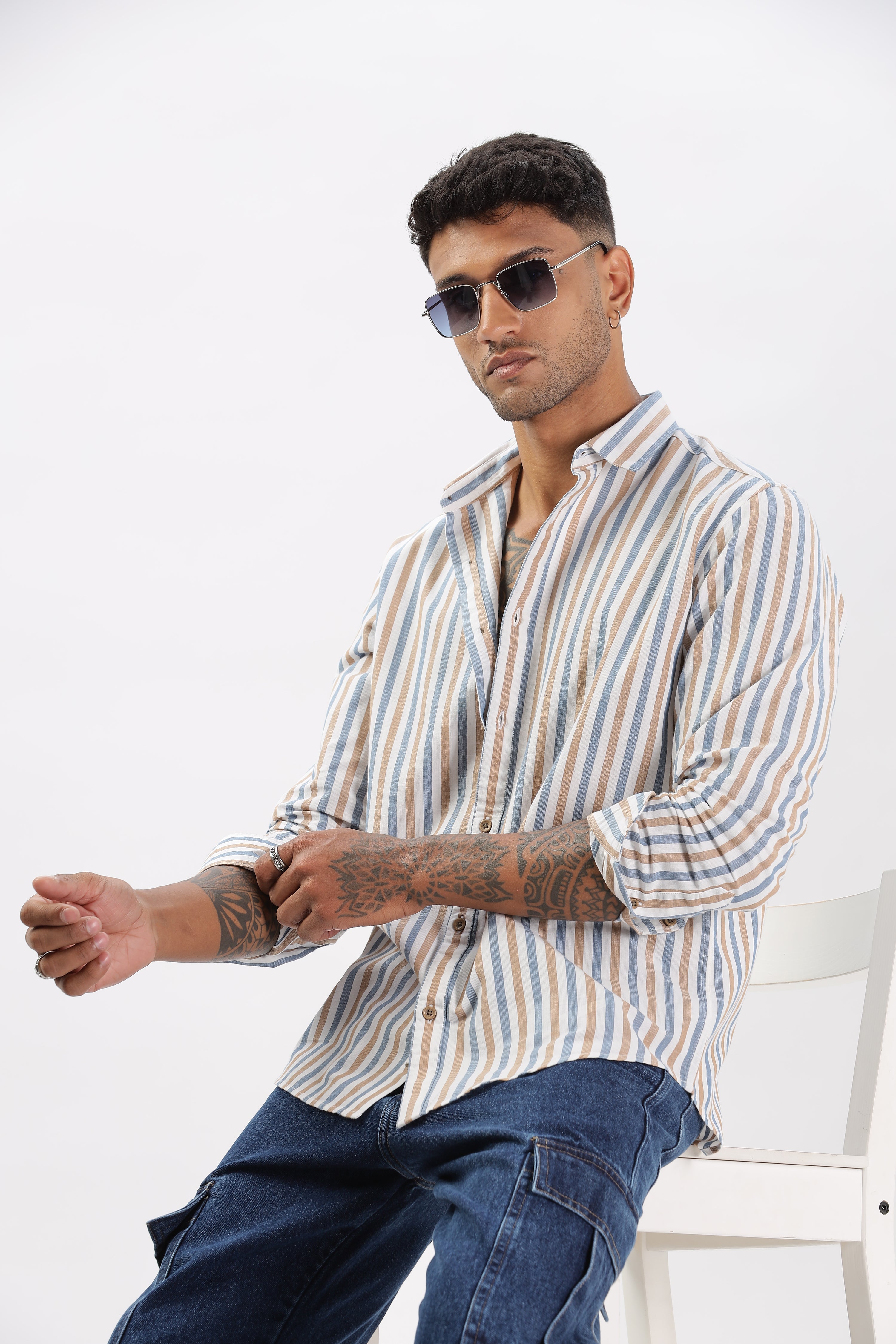 Uri Multicolor Vertical Stripe Casual Cotton Shirt Uri