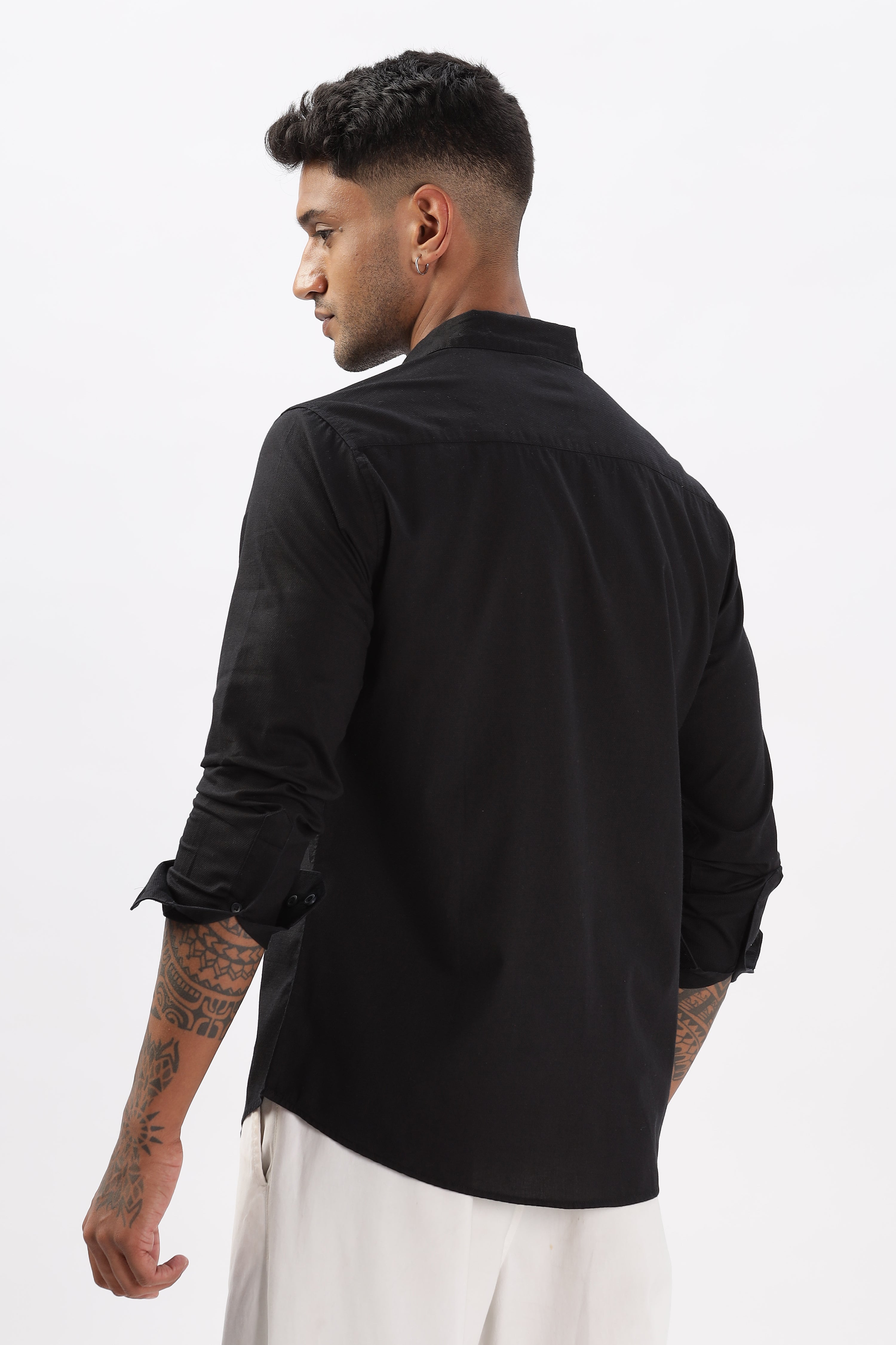 Uri Black Dobby Textured Casual Shirt Uri