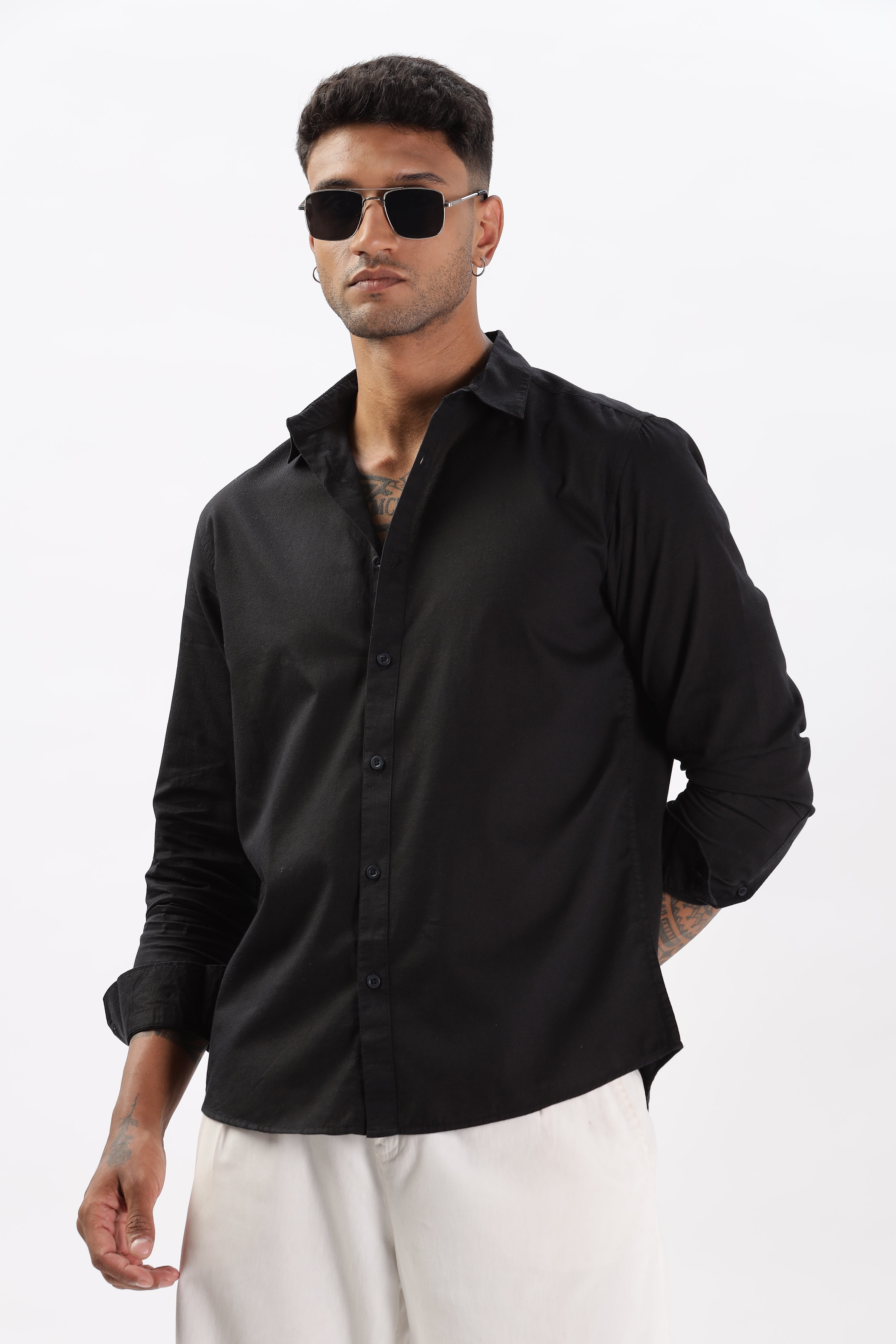 Uri Black Dobby Textured Casual Shirt Uri