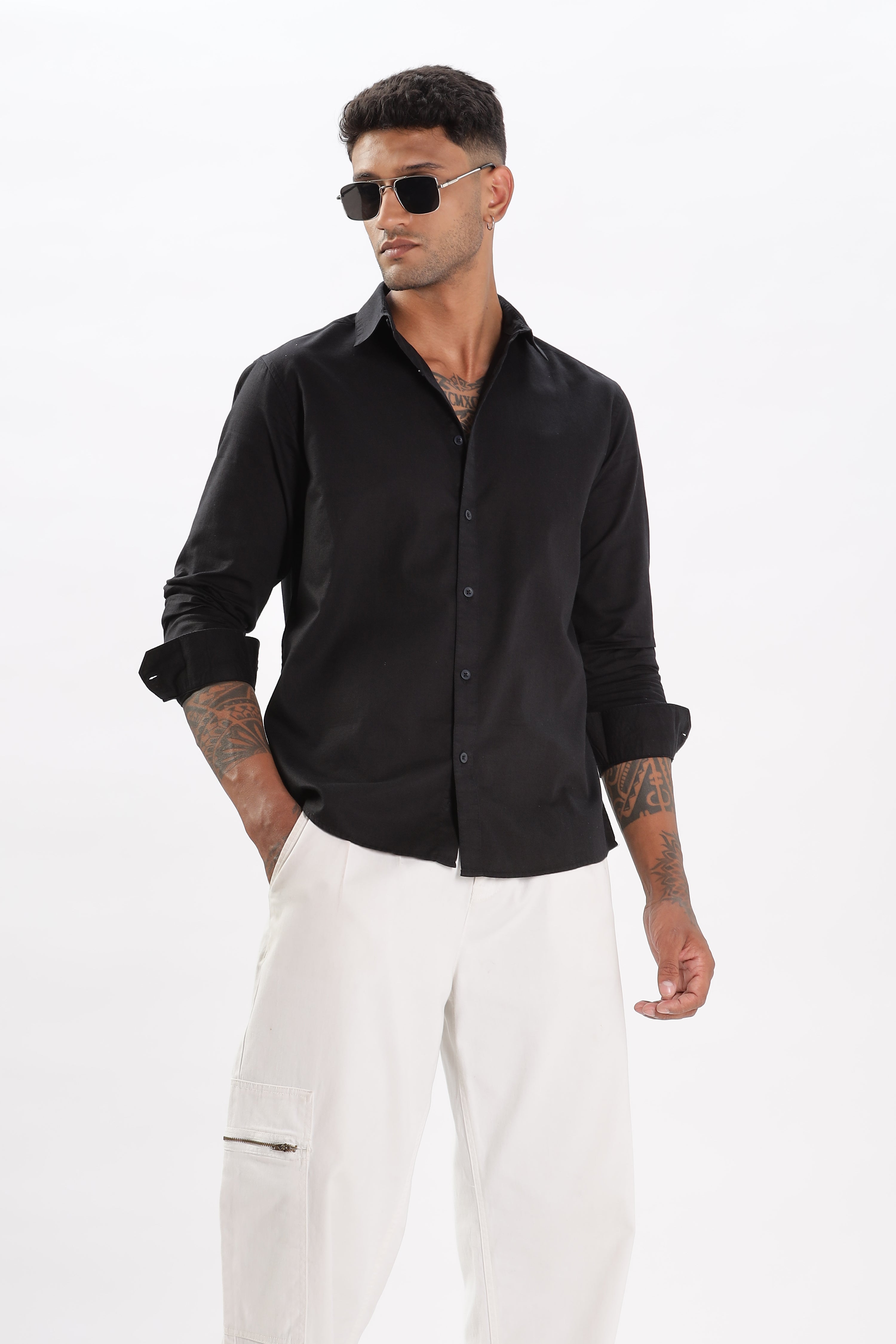Uri Black Dobby Textured Casual Shirt Uri
