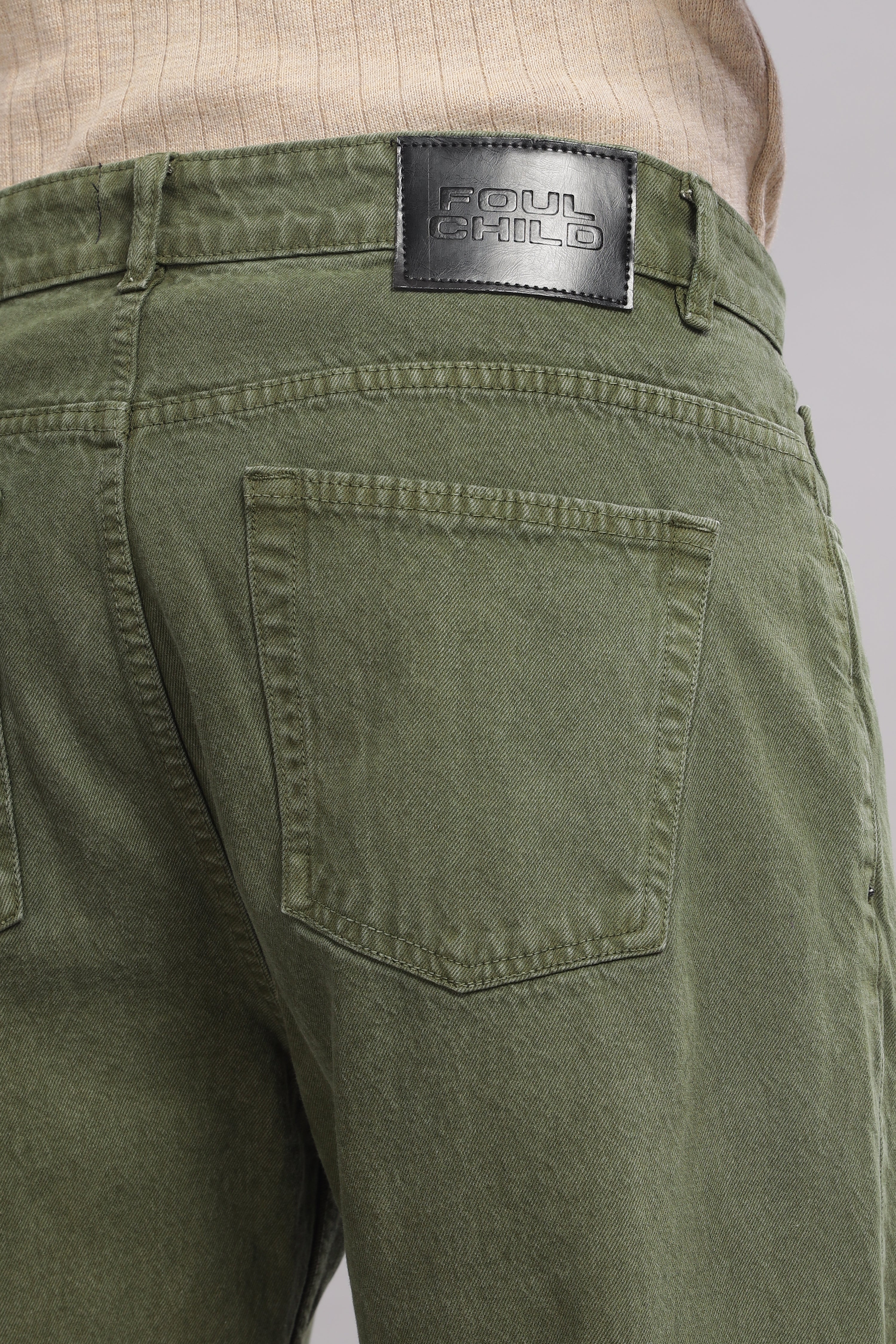 Plain Baggy Olive Green Jeans