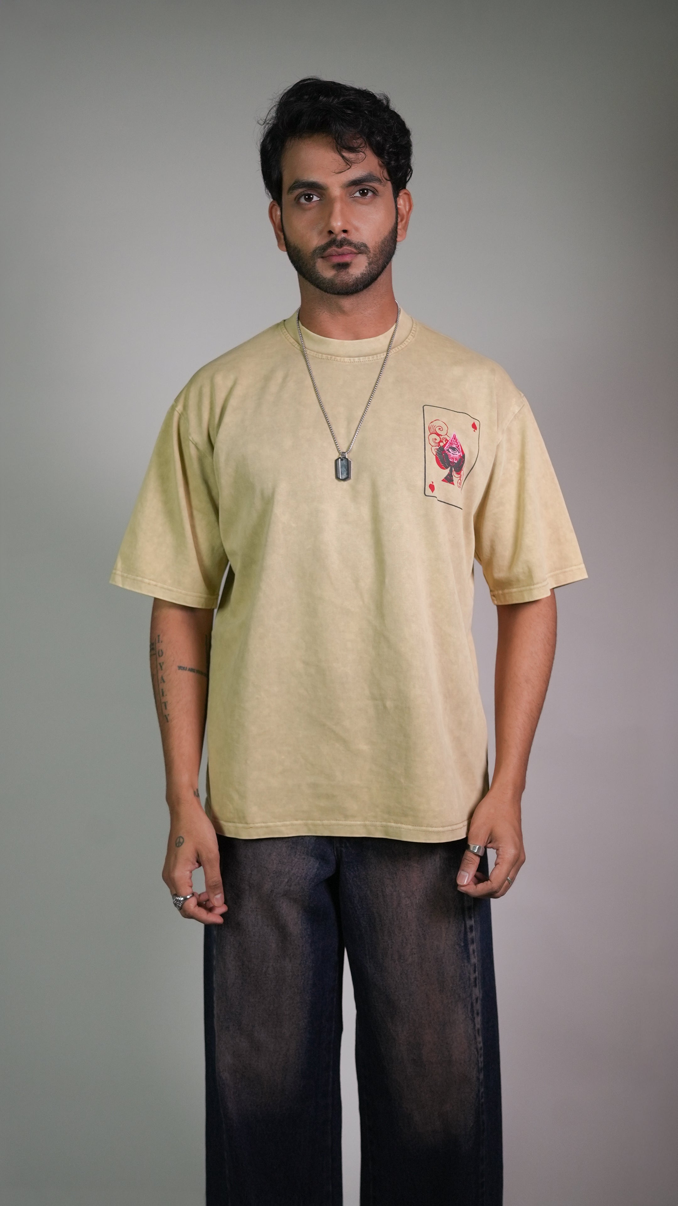 Spade Of Secrets Beige Acidwash Men’S Oversized T-Shirt Rustlines