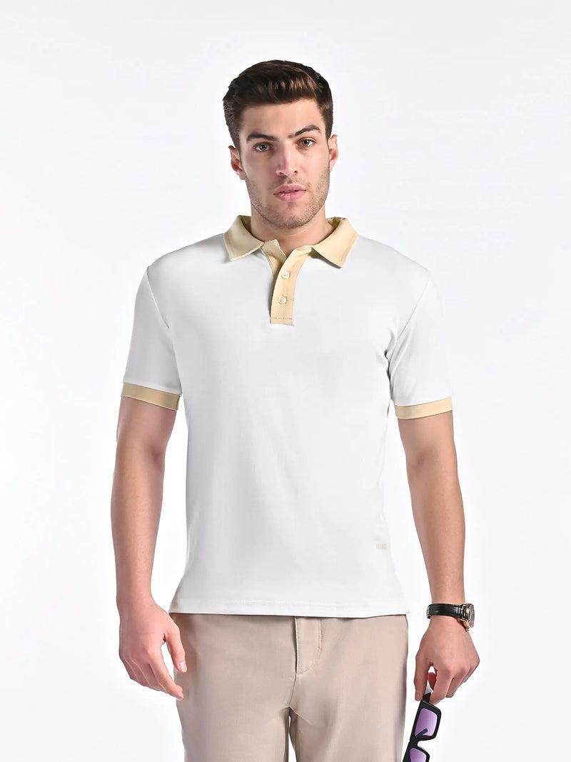 Men's Smooth-Touch Contrast White Polo Vellure
