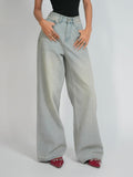 Pale Blue Dirty Wash Wide Leg Jeans Stylish Wodrobe