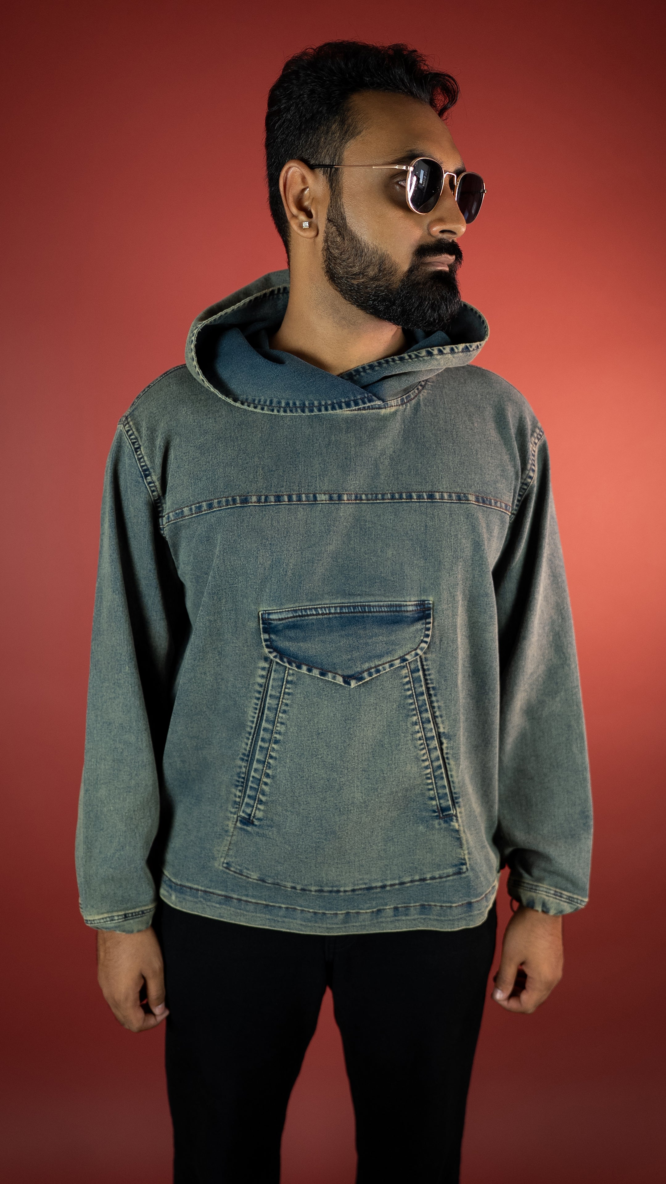 Acid Wash Denim Men'S Hoodie Rustlines
