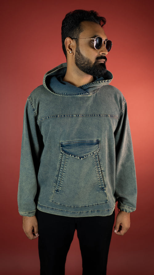 Acid Wash Denim Men'S Hoodie Rustlines