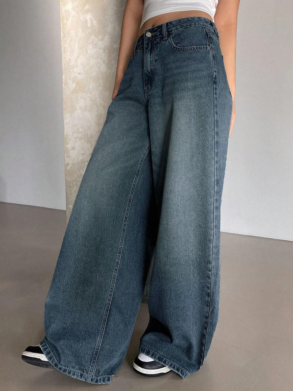 Gothic Blue Tinted Super Wide Leg Jeans Stylish Wodrobe