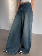 Gothic Blue Tinted Super Wide Leg Jeans Stylish Wodrobe