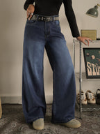 Classic Blue Washed Wide Leg Jeans Stylish Wodrobe