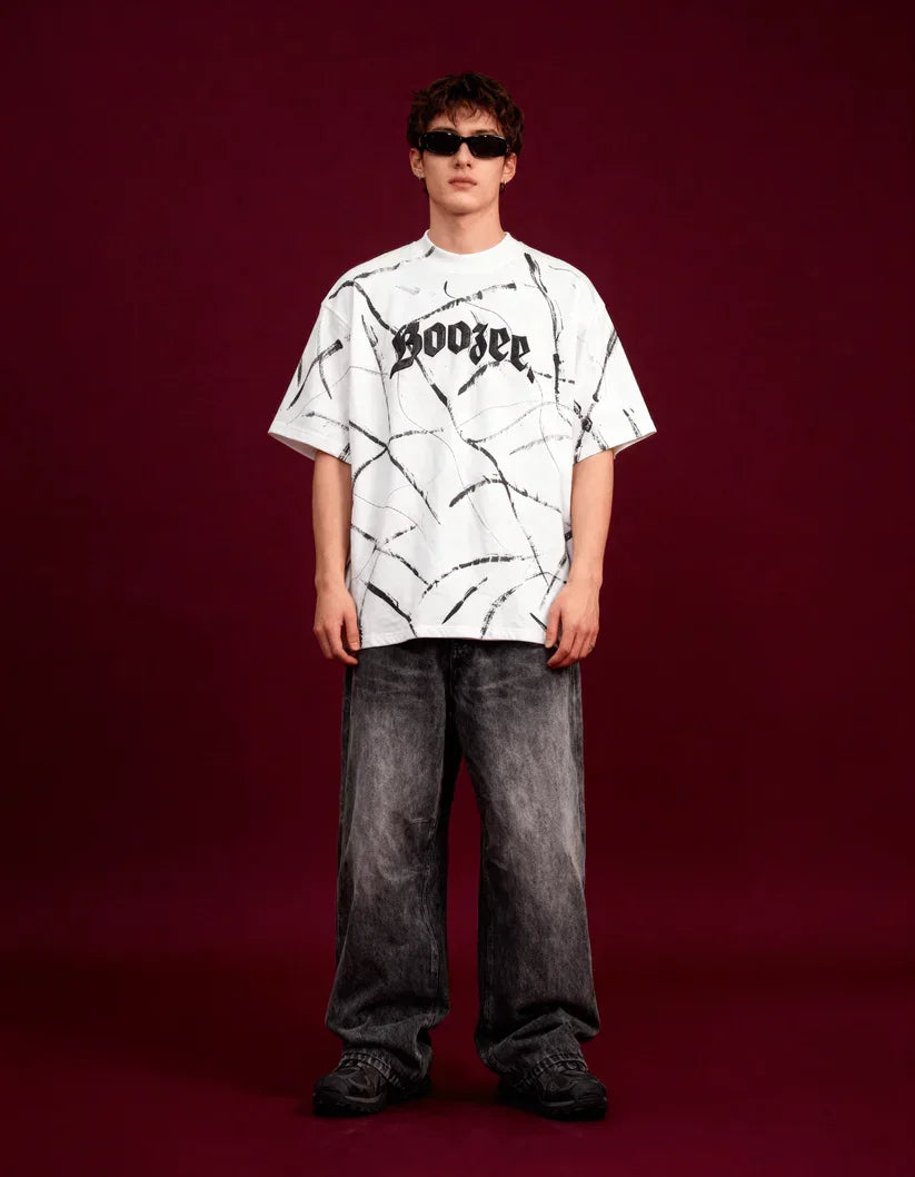White Brushstroke Drip Oversized Tshirt