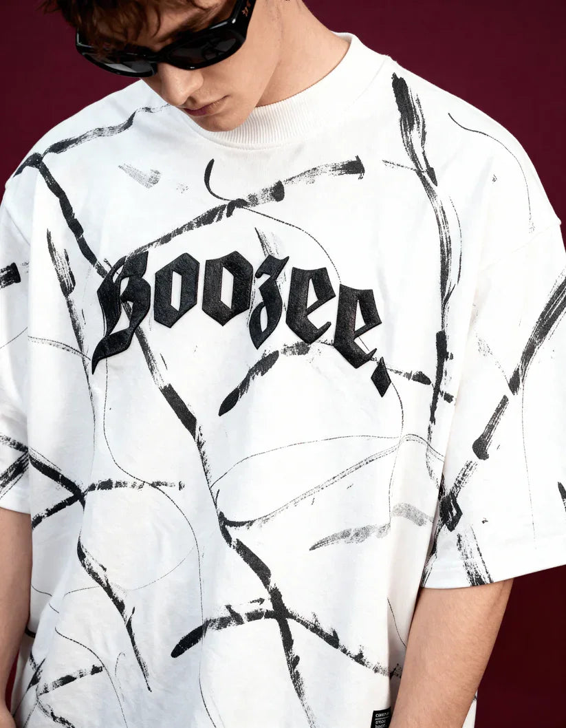 White Brushstroke Drip Oversized Tshirt