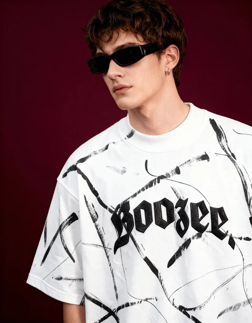 White Brushstroke Drip Oversized Tshirt