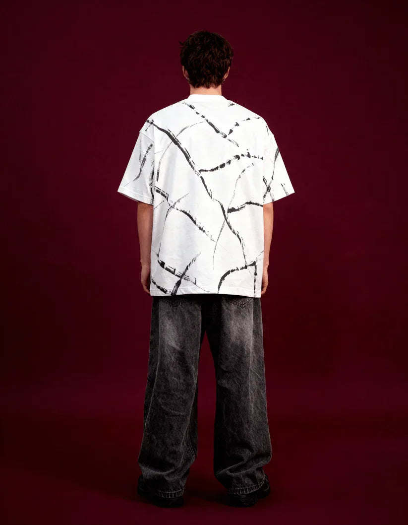White Brushstroke Drip Oversized Tshirt