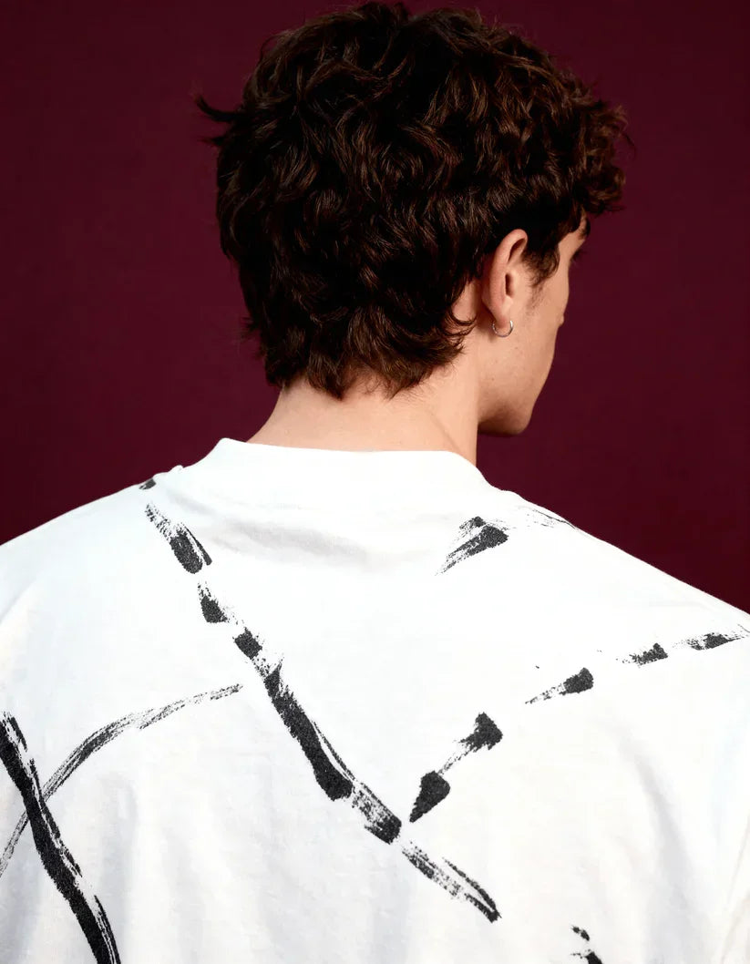 White Brushstroke Drip Oversized Tshirt
