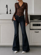 Midnight Blue Flap Pocket Y2K Bootcut Jeans
