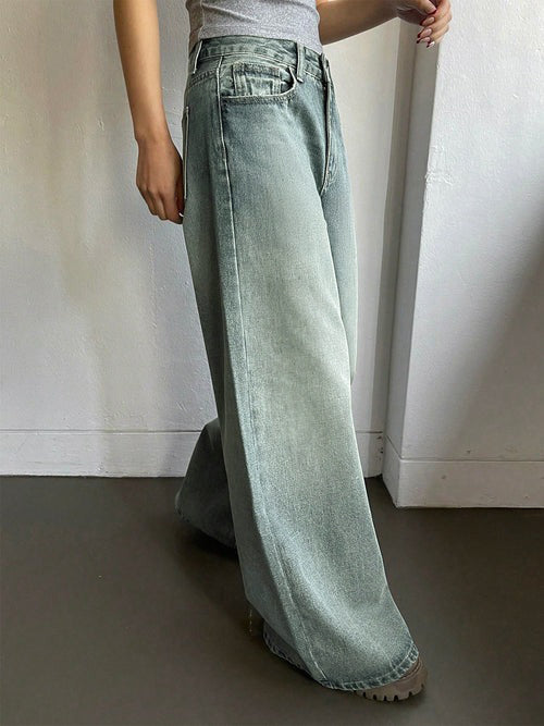 Sea Green Washed Ultra Wide Leg Jeans Stylish Wodrobe