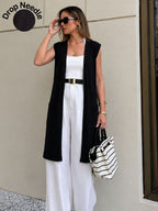 Black Self Textured Drop Needle Sleeveless Shrug