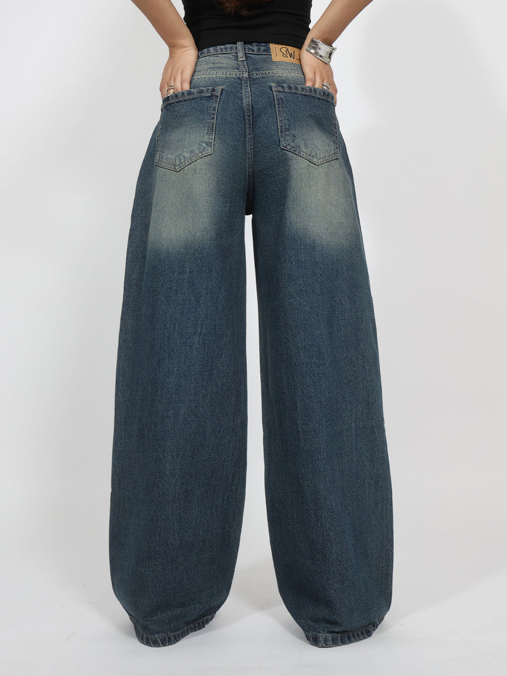 Oxford Blue Washed Wide Leg Jeans Stylish Wodrobe
