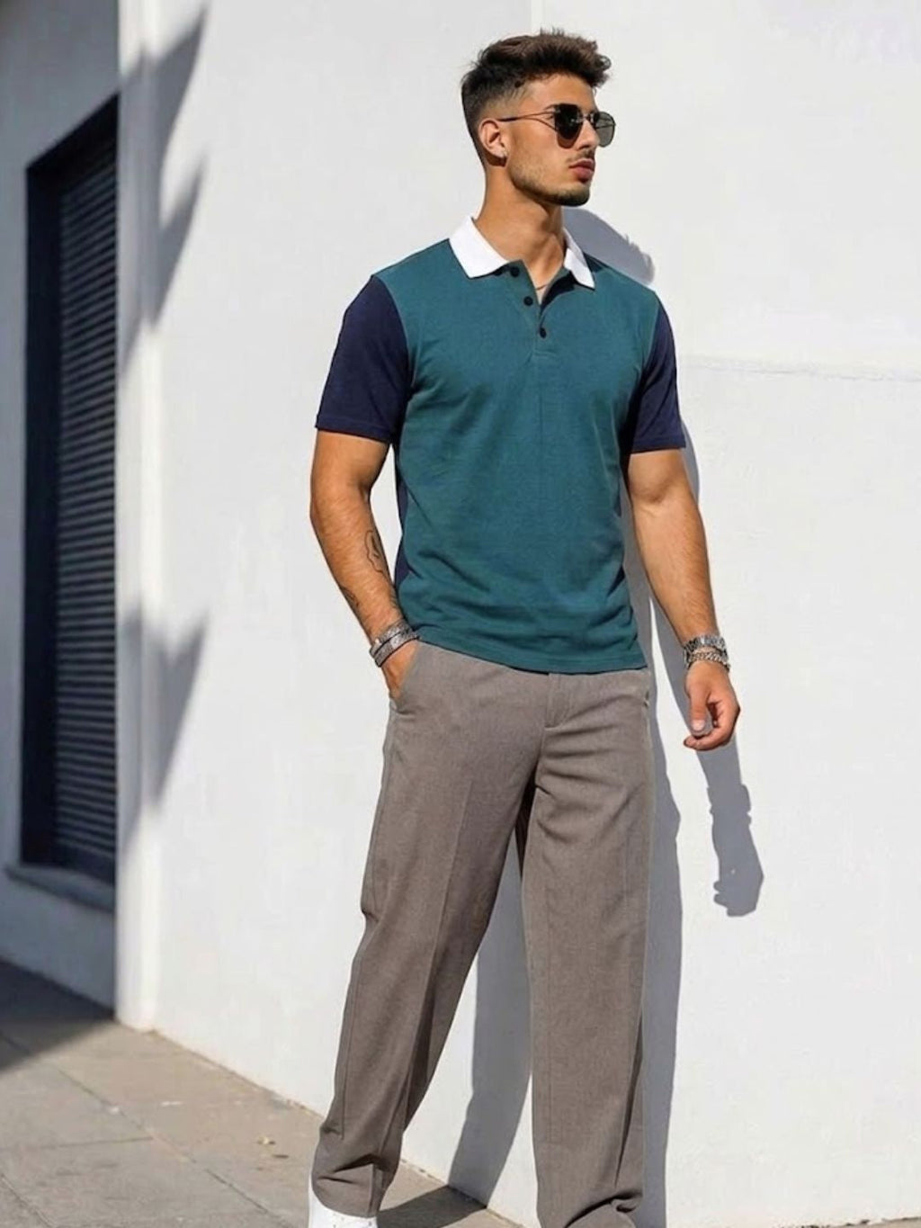 Teal Blue Contrast Half Sleeve Polo T-Shirt