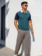 Teal Blue Contrast Half Sleeve Polo T-Shirt