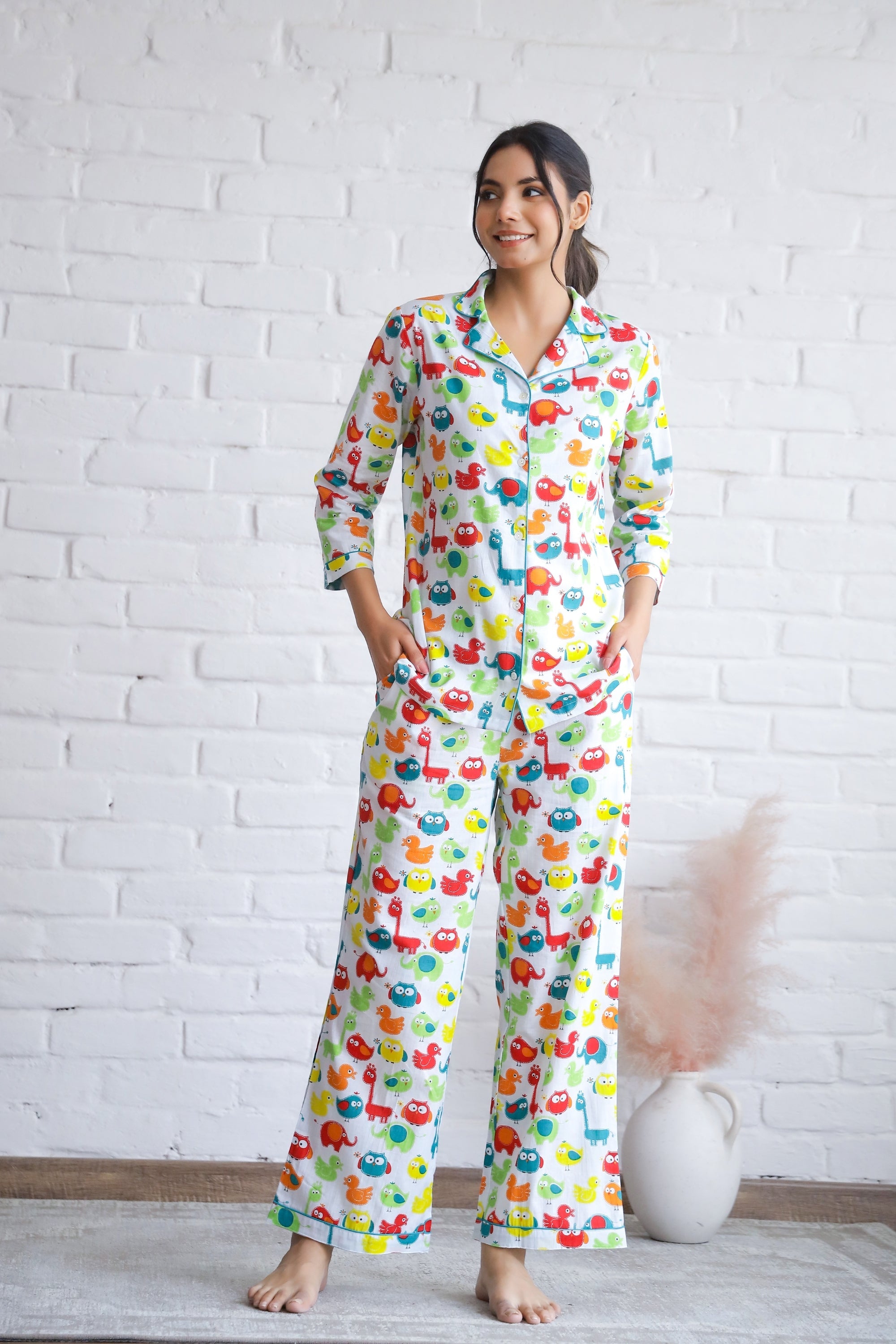 Animal Printed Cotton Night Suit | Co-Ord Set | Shop stylish women's clothing online at Label Flavia |
