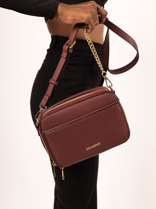 Boxed & Bold Wine Sling Bag Charme