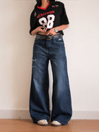 Deep Ocean Blue Ripped Ultra Wide Leg Jeans??