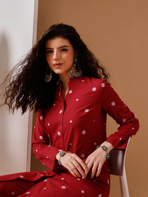 Barara Women’s Red Polka Dot Kurta Set