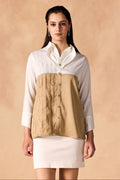 Two Tone Pintuck Pleated Button-up Satin Shirt