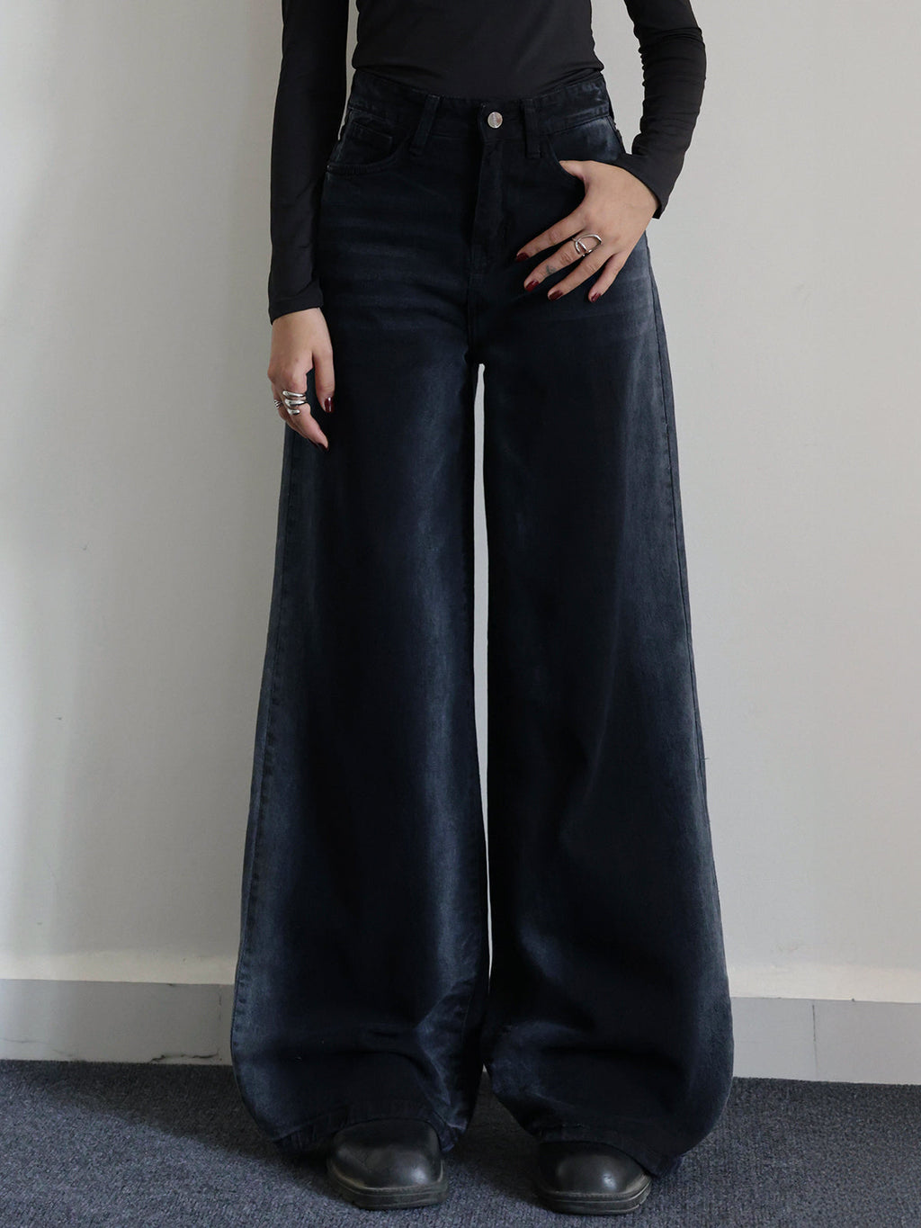 Dawn Black Ombre Washed Wide Leg Jeans Stylish Wodrobe