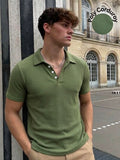 Army Green Solid Poly Corduroy Cut Away Collar Polo T-Shirt