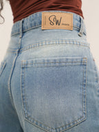 Faded Blue Washed Ultra Wide Leg Jeans Stylish Wodrobe