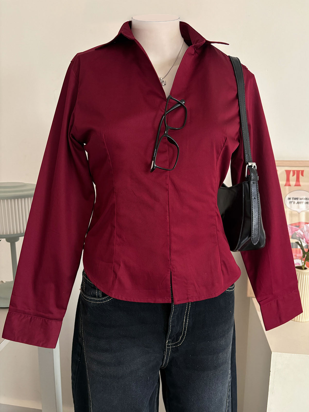 Cherry Red Corset Fitted Shirt