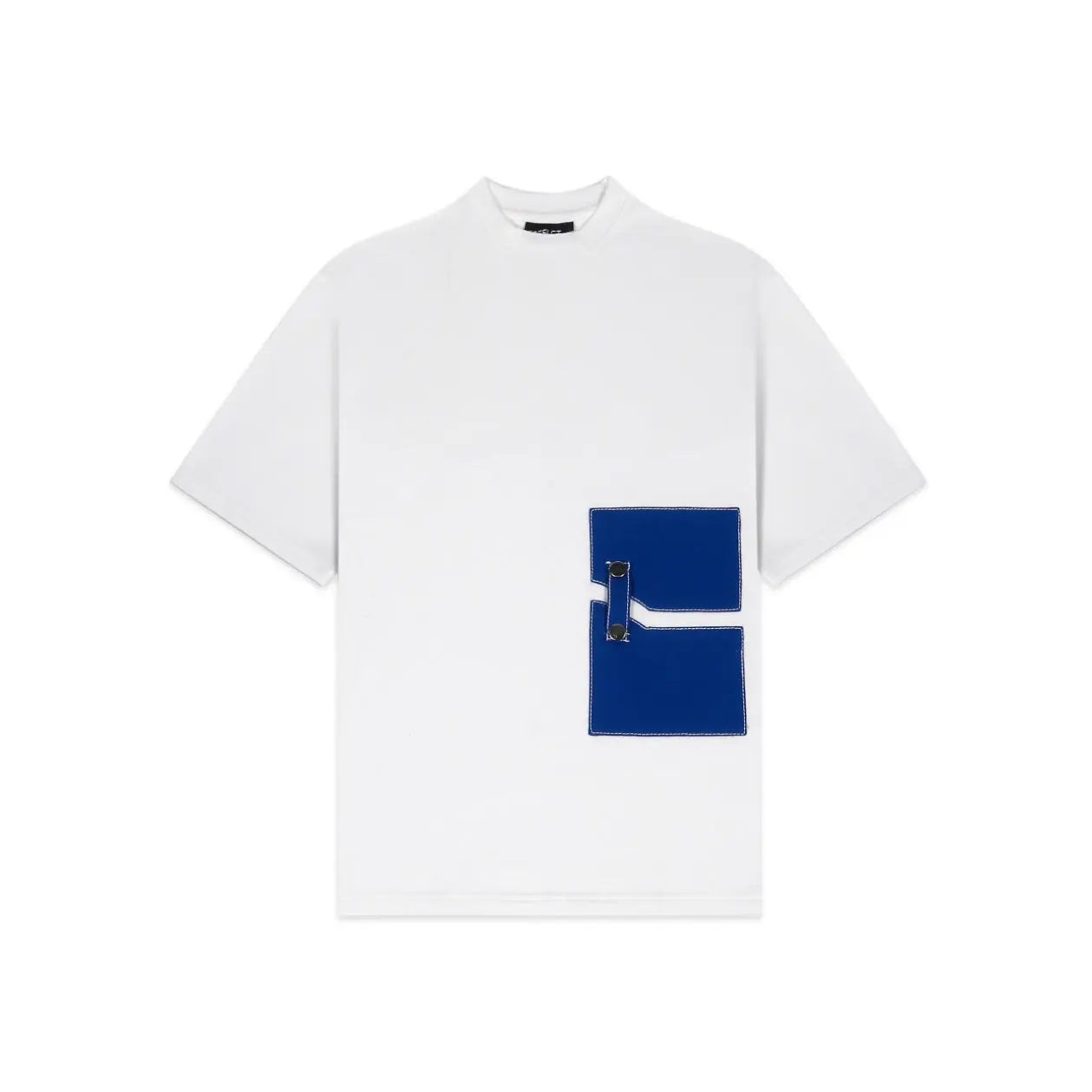 Unisex Round Neck Blue Patched White T-Shirt Kreflct