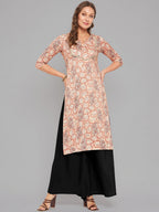 Women Brown Printed Straight Kurta Krya
