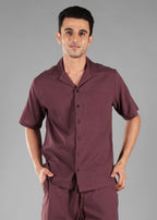 Coffee Bean Textured Cuban Collar Co-ord Set