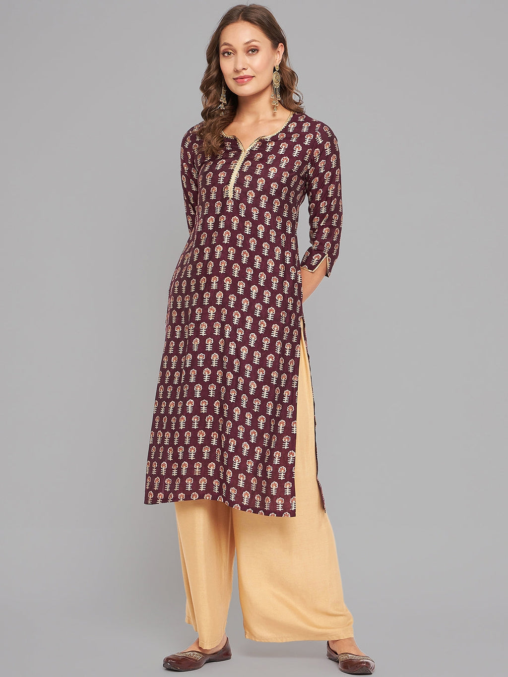 Women Purple Printed Kurta With Lace Krya
