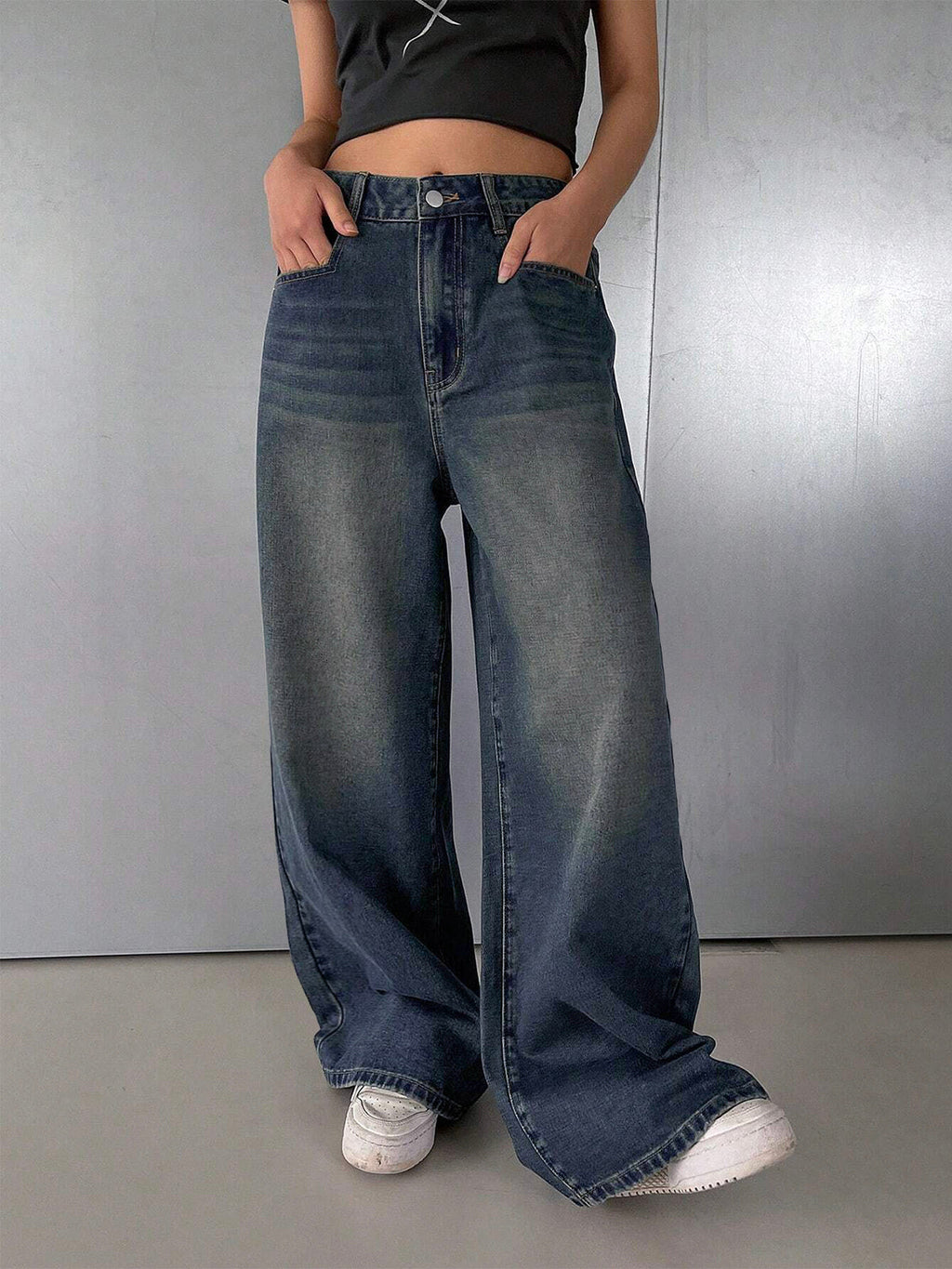 80s Street Blue Washed Super Wide Leg Jeans