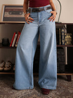 Frost Blue Washed Wide Leg Jeans Stylish Wodrobe